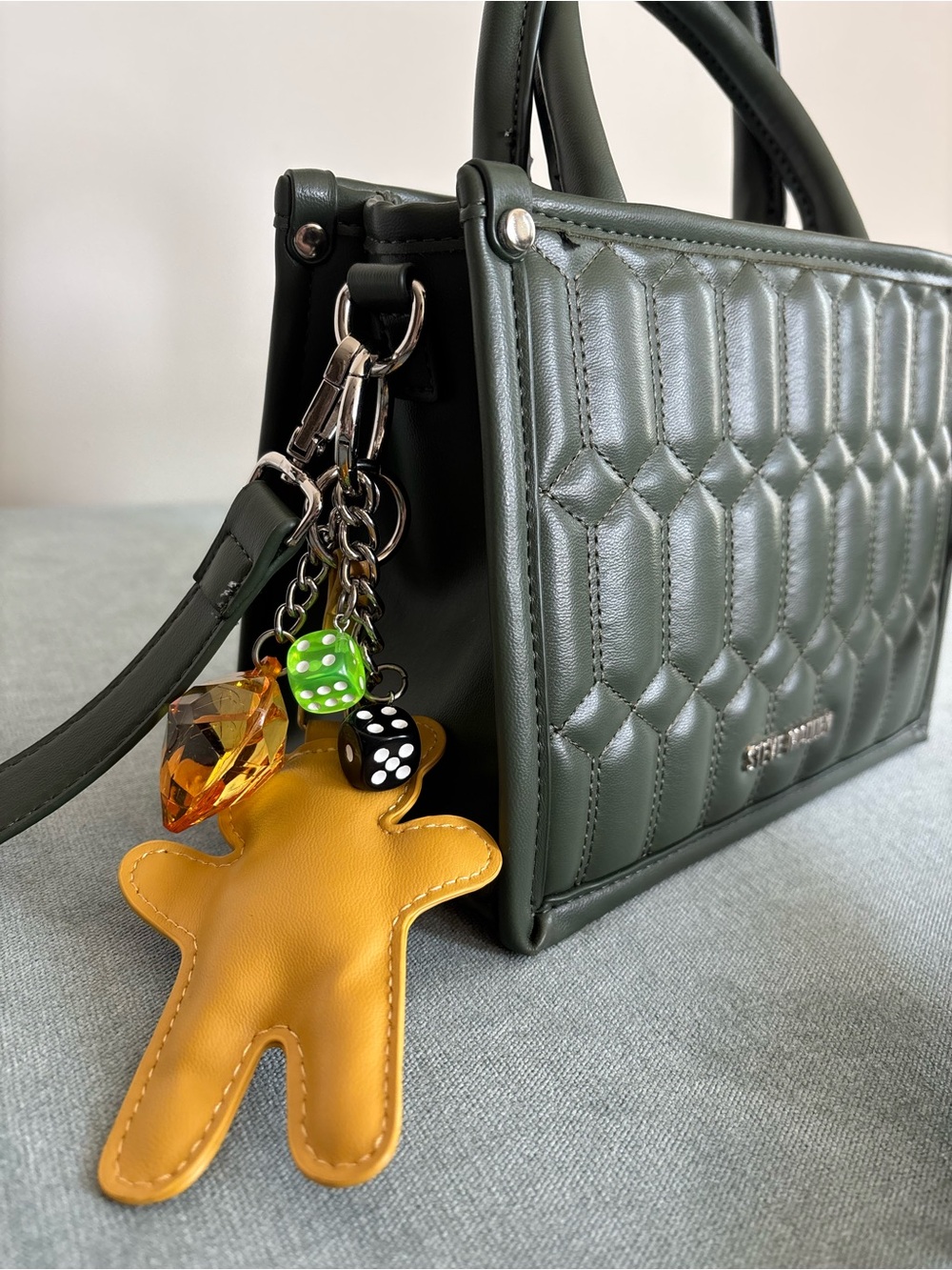 Steve Madden Quilted Forrest Green Crossbody Top-Handle Bag - Picture 3 of 5